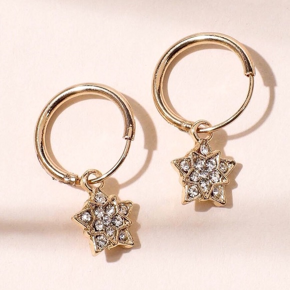 2/$20! Gold Mini Hoops w/Crystal Stars Earrings - Picture 3 of 6